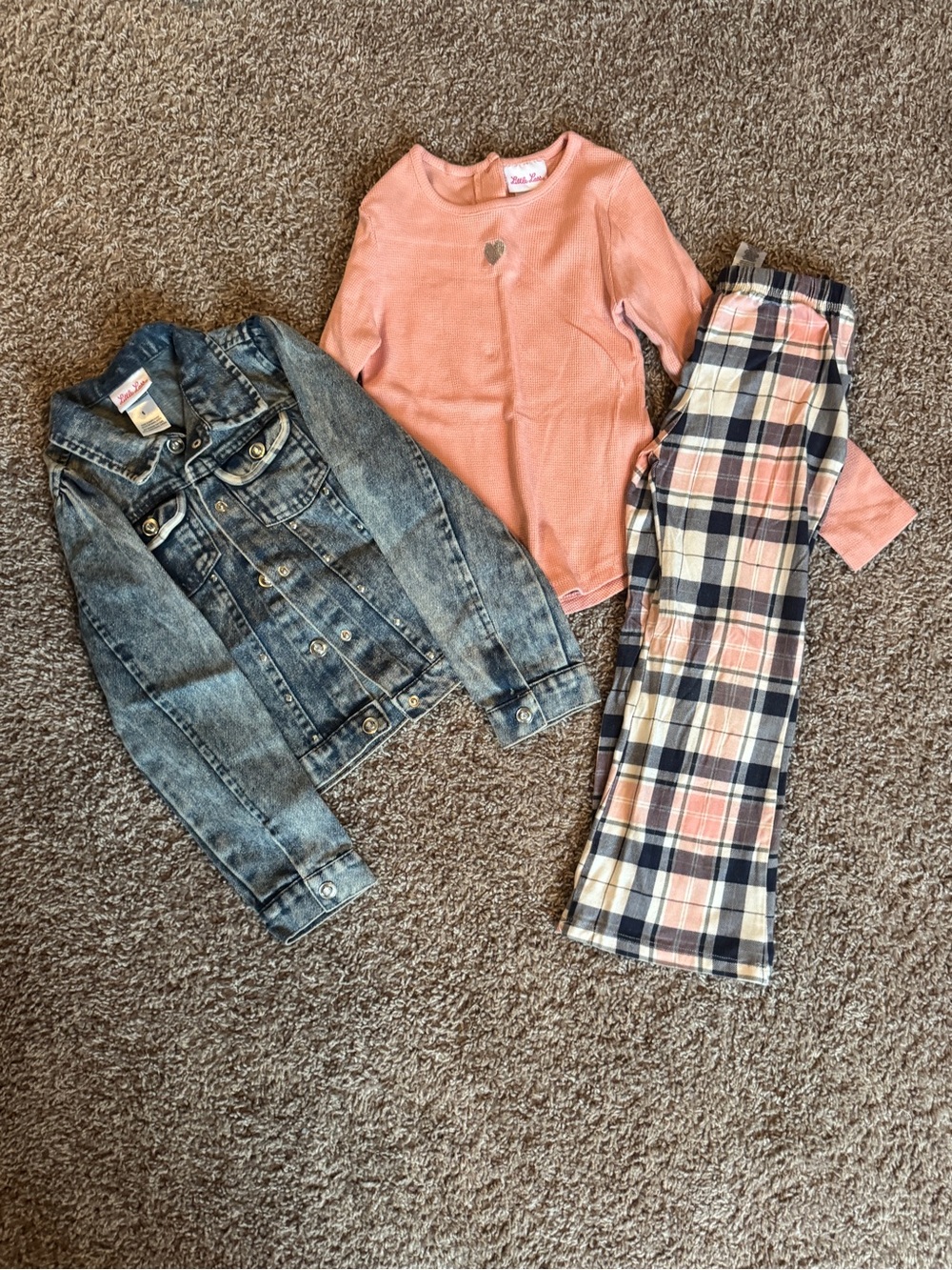 3 piece girls little lass matching set with Jean jacket